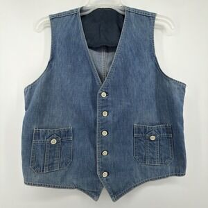 Vintage Lee Set Mens 42 Sleeveless Denim Jean Vest Jacket Made In USA